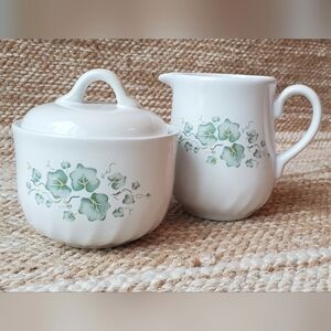 Vintage Corelle Callaway Ivy Sugar Bowl With Lid and Creamer Set Corning Tea Set